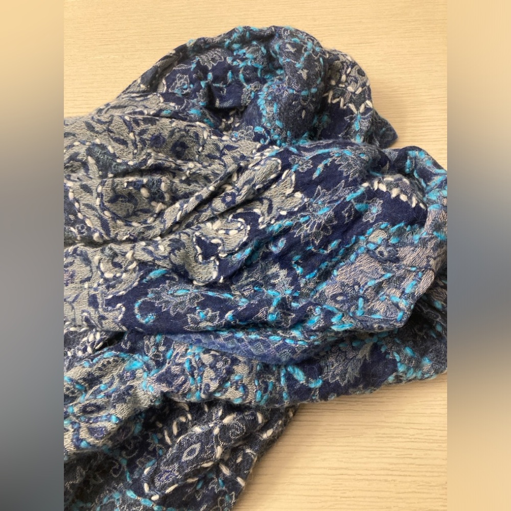 Blue Multi-Tone Patterned Scarf - Picture 3 of 8